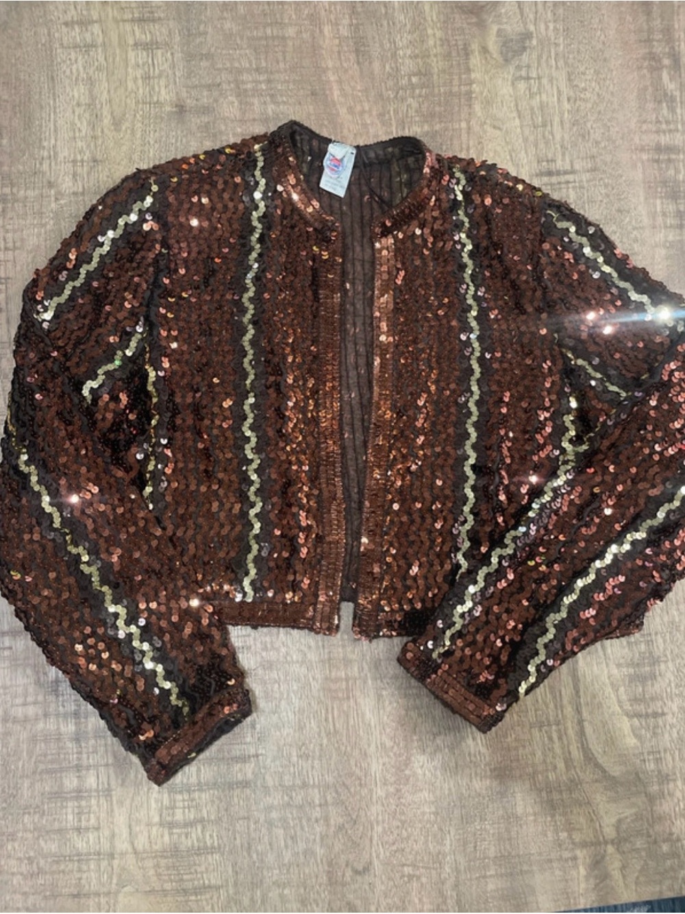 Vintage Sequin Cropped Blazer - Copper & Gold Stripes